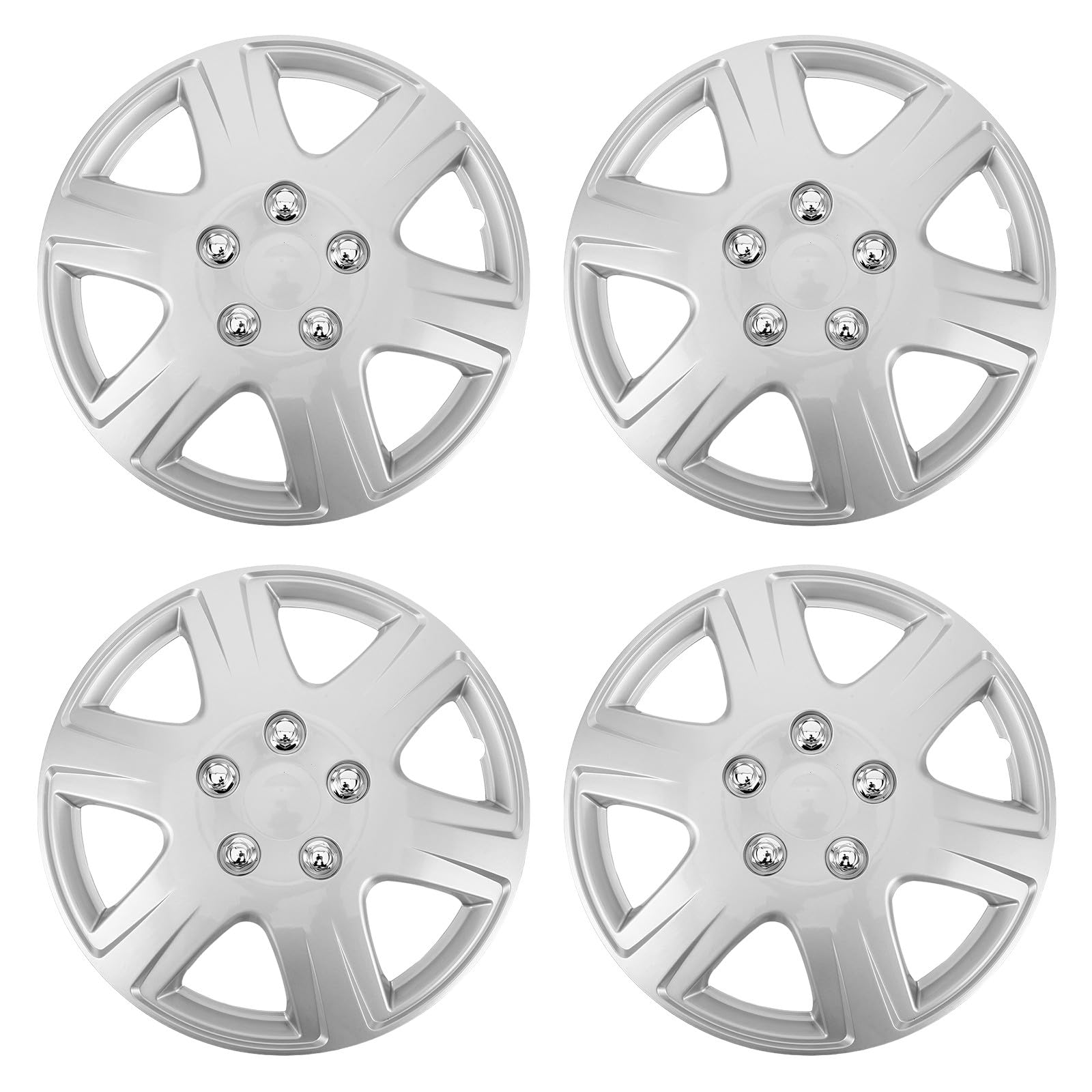 Enjoliveurs de Roue 15 Pouces Universels 4 Pièces, Plastique Argenté | Montage Sécurisé à Clipser, pour Jante de Voiture, Accessoire Extérieur Décoratif