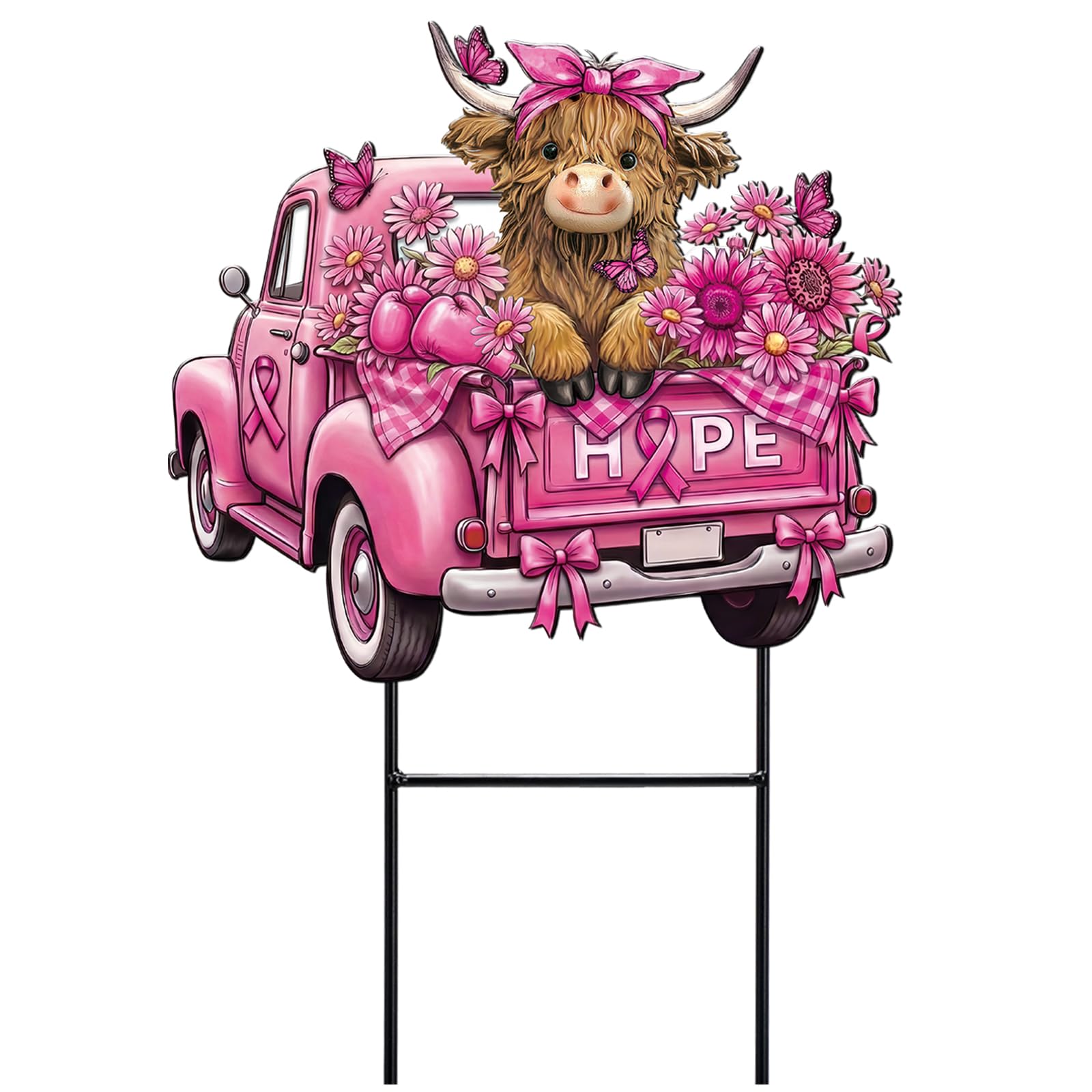 Amyhill Breast Cancer Awareness Highland Cow Outdoor Decoration Metal Stake
