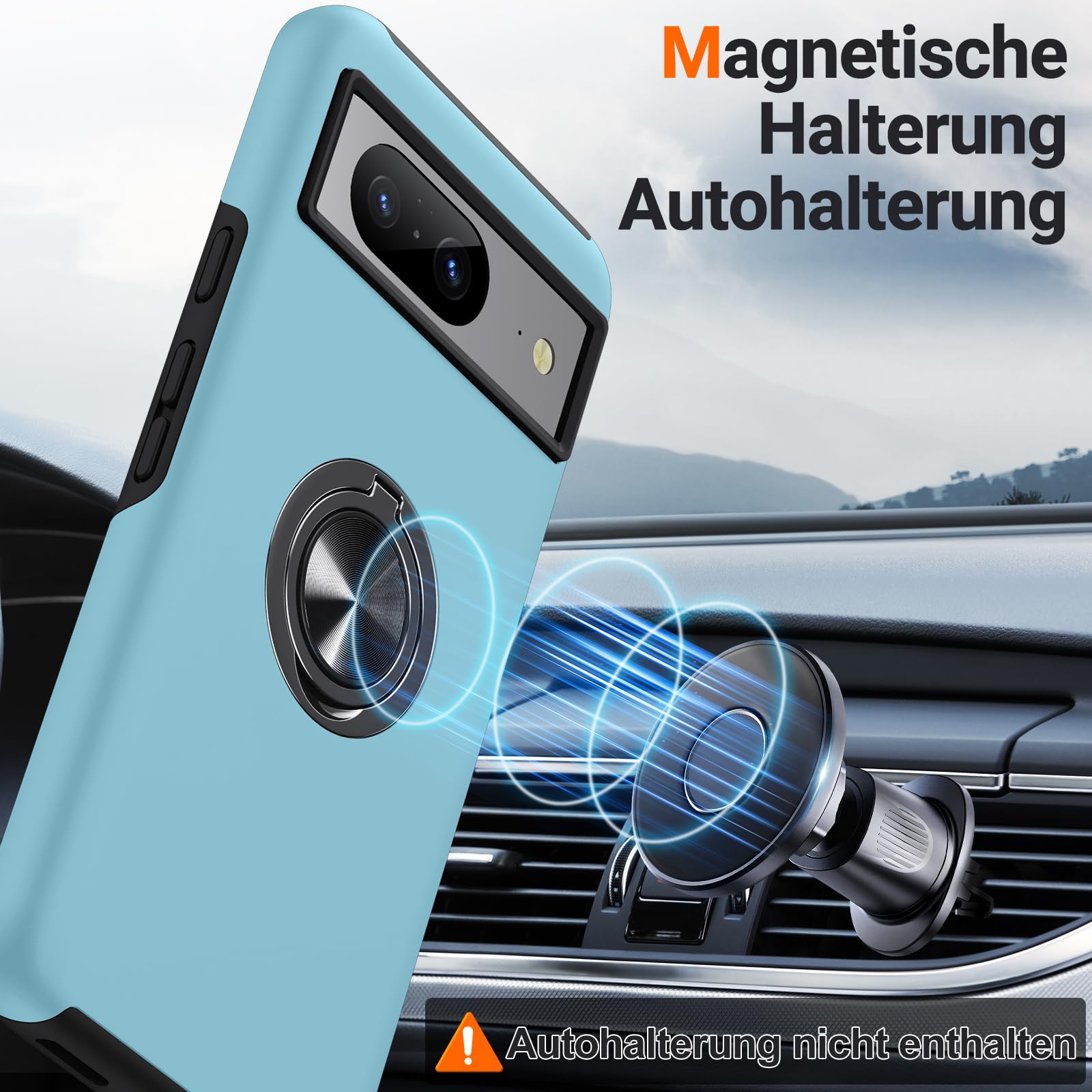 AOUIA Custodia Per Google Pixel 8 Con Supporto A 360° E Vetro Temperato Inclusa - Cover Antiurto TPU + PC Blu - 3