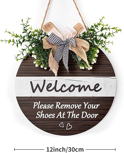 Miniatura 2 de Letrero de bienvenida con texto en inglés Welcome Please Remove Your Shoes  para puerta delantera, con texto en inglés Take Your Shoes At The Door