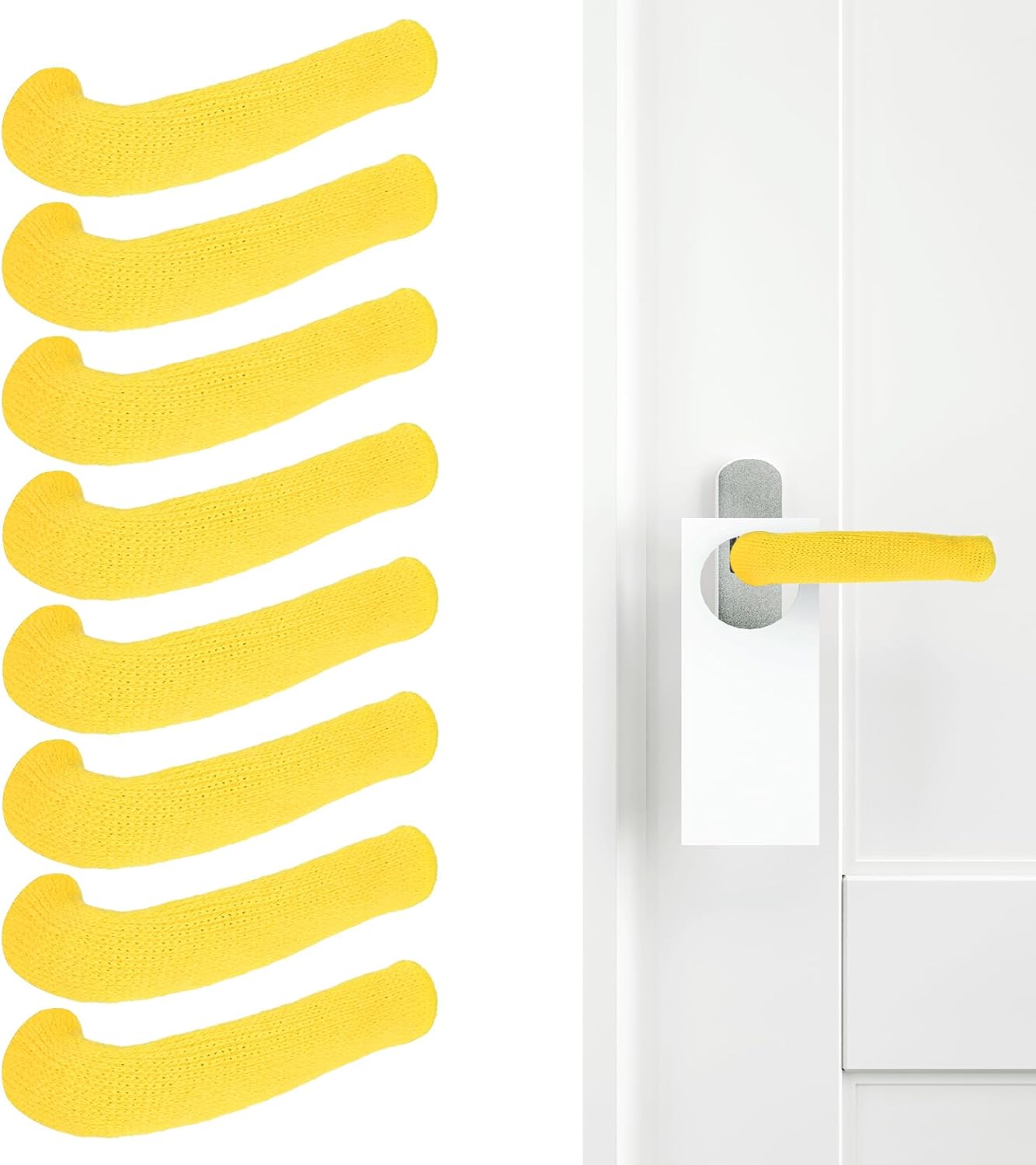 PATIKIL 8Pcs Door Handle Cover, Extended Knitted Door Knob Covers Protector Knob Handle Cover Elasticity Anti-Scald for Heat Winter Summer Hot Cold Home Offices Furniture, Light Gray