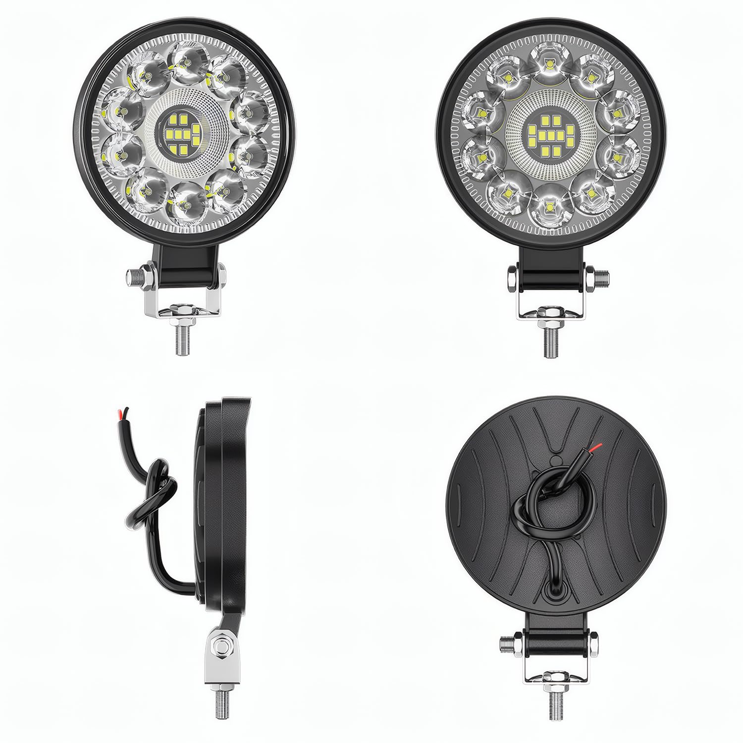 GLL Foco LED de Trabajo 12W 12V 24V, 3.3 Pulgadas Ultra Fino Haz de Inundación, 1200LM Focos Gran Angular Impermeable IP67 para Tractor, Todoterreno, Camión (Pack de 4)
