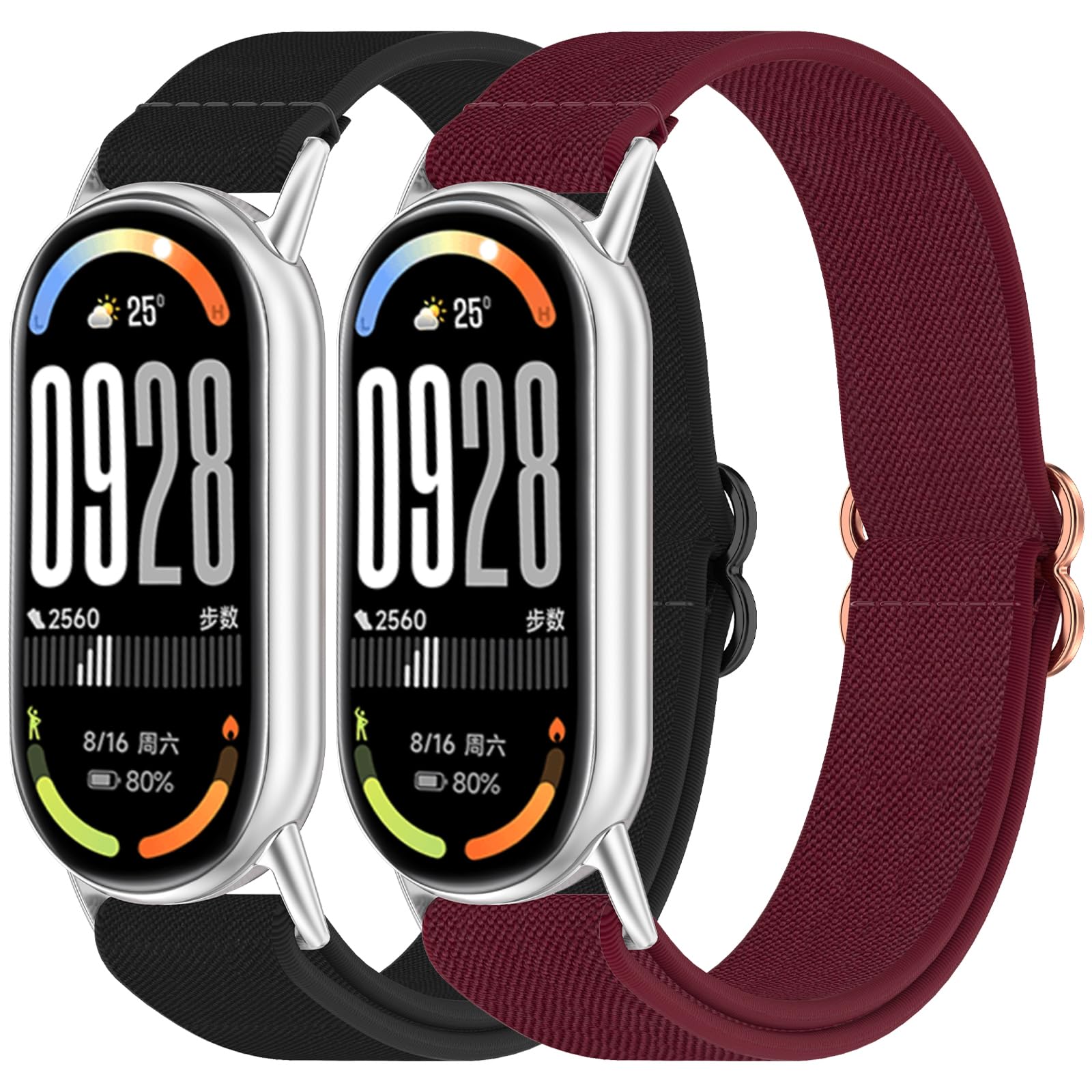 2 Piezas Correas de Nylon Compatibles con Xiaomi Band 10/9/8, Pulsera Tejida para Miband 8/9/10 Accesorios, Resistente al Agua, Transpirable, Ligero, Suave, Cómodo, Unisex Pulseras Deportivas