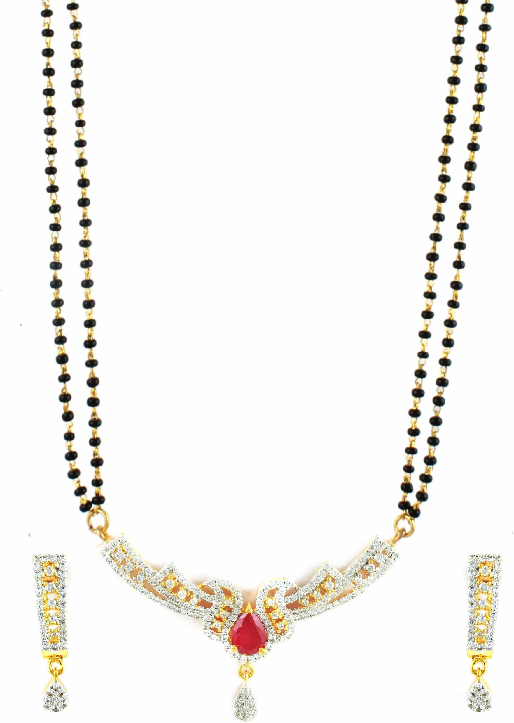 Orniza AD CZ Mangal Sutra Set with Pear Shaped Semi-Precious Ruby Stone - MS10475RB