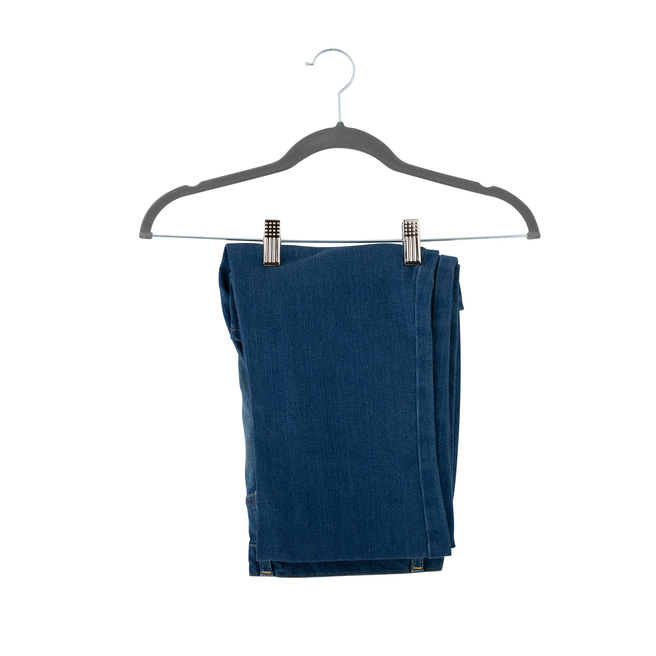 Karen Rhodes Velvet Suit Hangers With Metal Clips - 6 Pack, Grey, Space Saving Closet Organizers - View #2