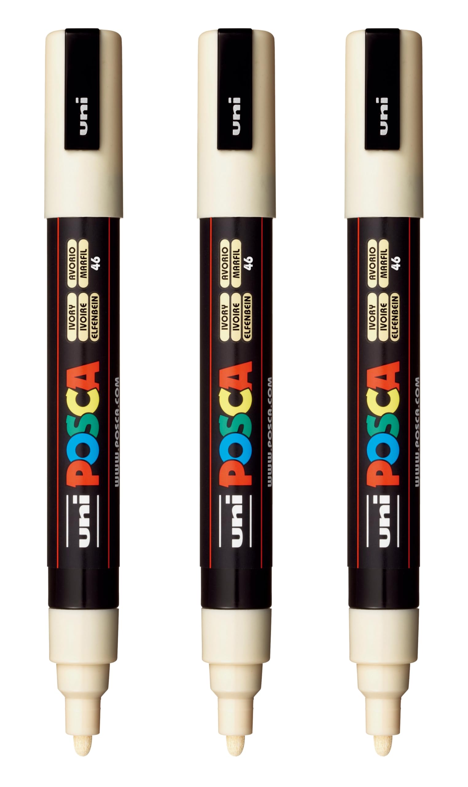 posca PC-5M Water-Based Paint Markers, Reversible Medium Tip (1.8-2.5mm), Ivory, 3 Count
