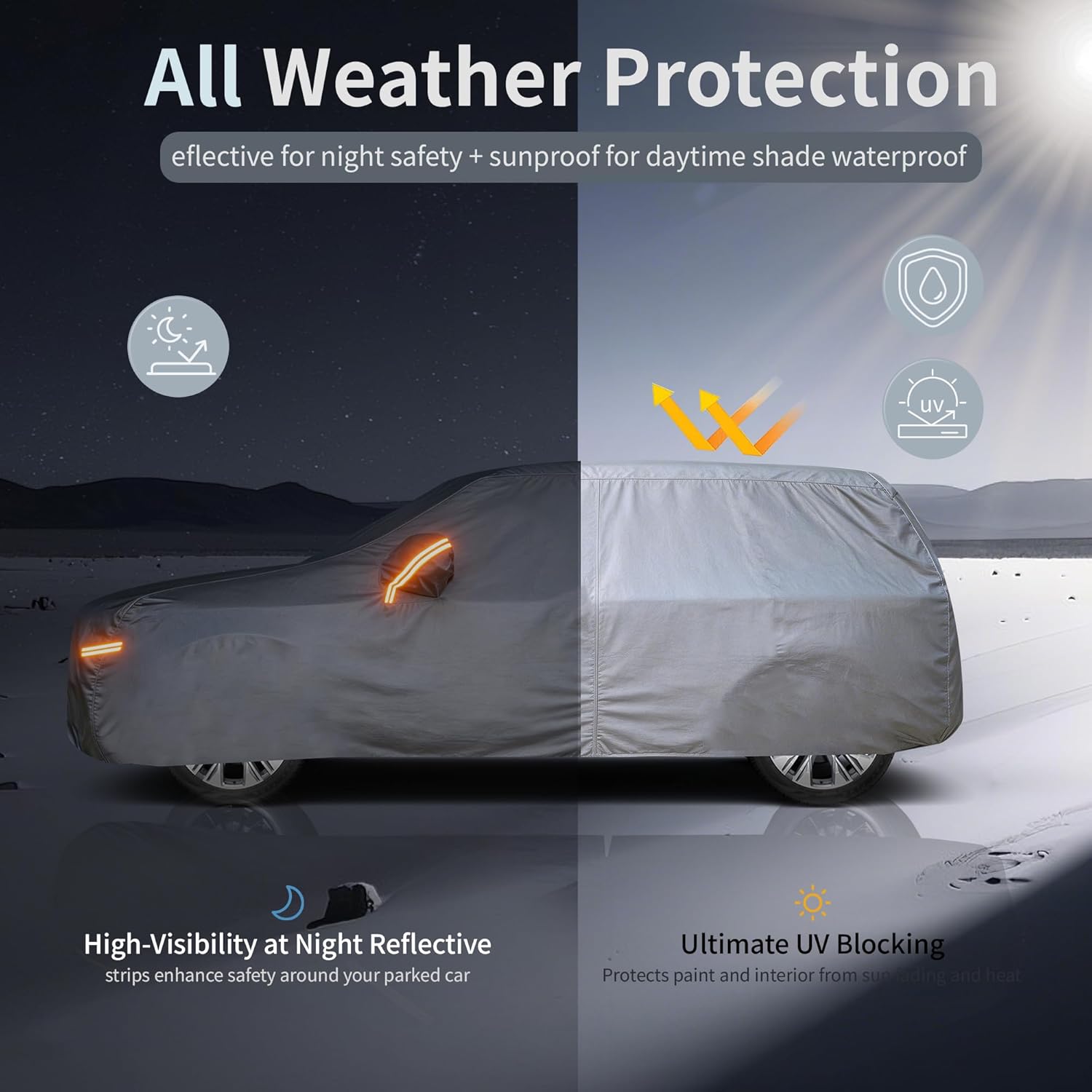 Car Cover Waterproof All-Weather,Heavy-Duty Outdoor Full Exterior Automobiles Snow Cover for SUV 191-201 inch,with Sun Visor,Anti-Scratch Cotton Lining & Zippered,Towel&Storage Bag