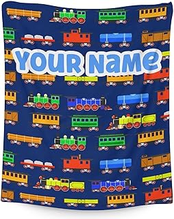 Personalized Train Blanket for Babies, Boys, Girls - Soft, Fluffy - 30x40 Inches Lap Size Blanket for Couch, Sofa, Office - Dark Blue Cool Comfort Throws Gifts with Name