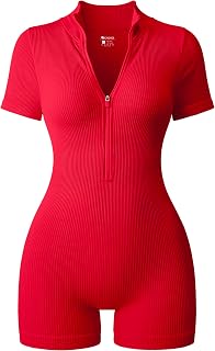 OQQ Women Rompers Casual Short Sleeve Zip Front Short Jumpsuits