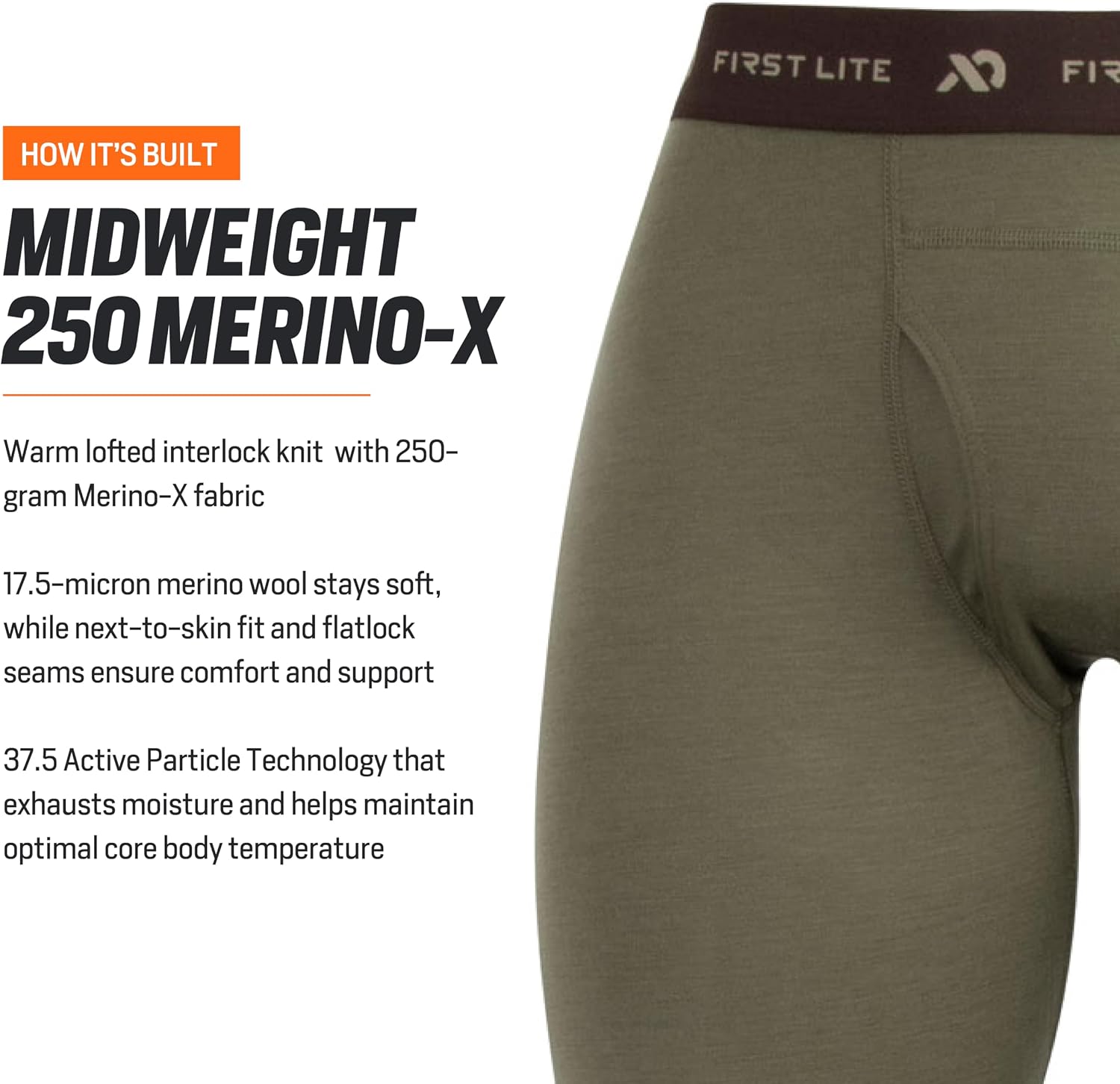First Lite Men's Kiln Long John - Midweight Merino Wool Hunting Base Layer