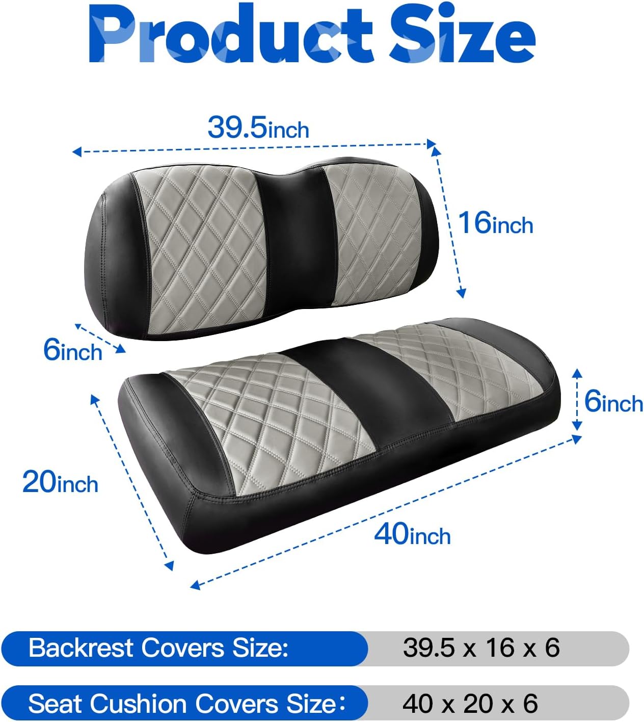 NOKINS Golf Cart Seat Covers Fit Club Car Precedent/Tempo/Onward Premium Front Seat Cushion, Golf Cart Vinyl Leather Diamond Seat Covers, Soft/Scratch-Resistant/No Stapler Needed