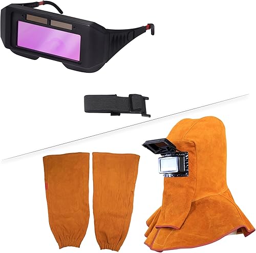 T TOVIA Gafas de soldadura LCD, casco de soldadura con lente de filtro de oscurecimiento automático y 1 par de mangas de soldadura para TIG MIG MMA