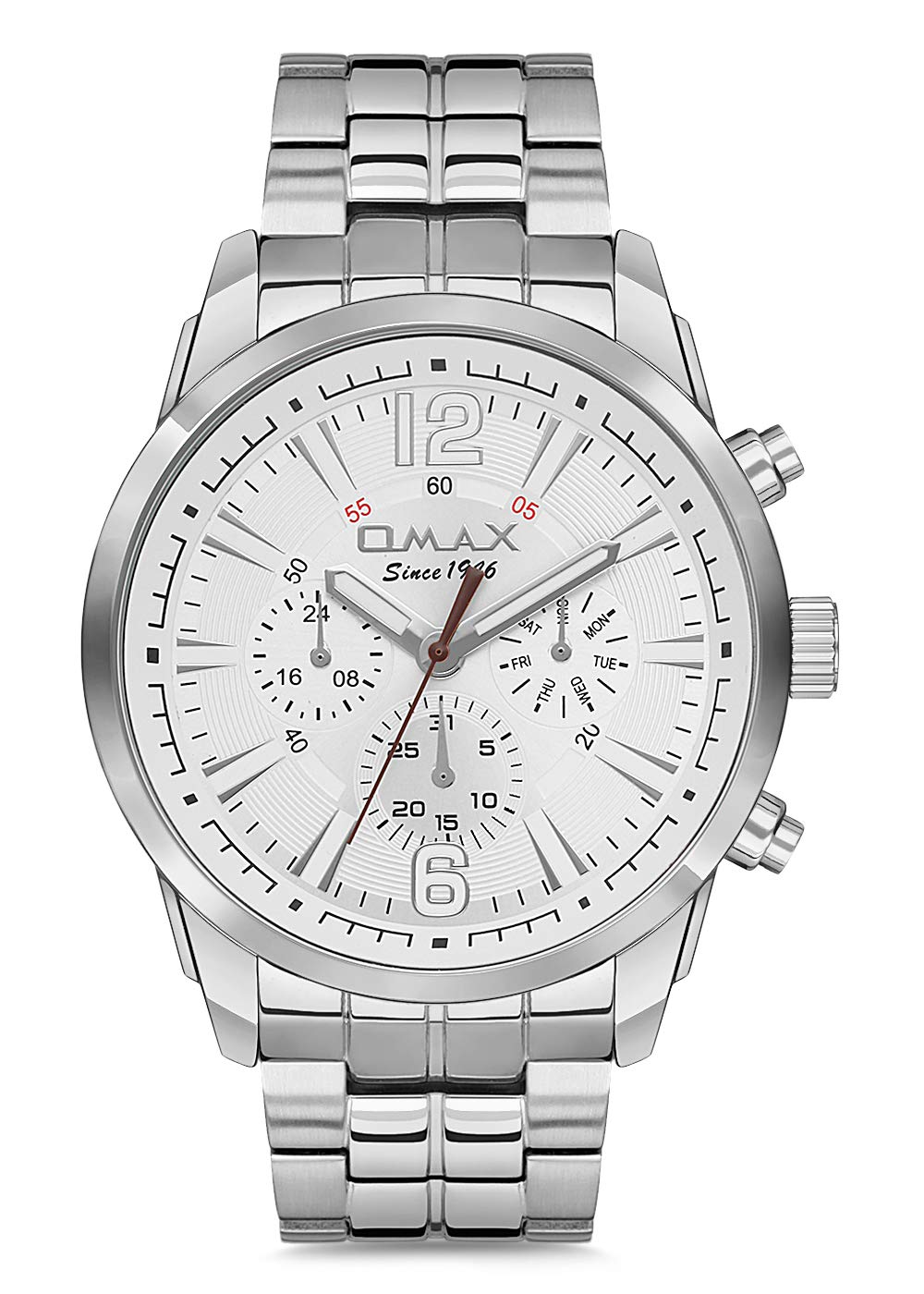 OMAX Chronograph Display Mens Watch Casual Quartz Multifunction Dial Stainless Steel Chain Watch (B07KSBVWHZ) Amazon Price History, Amazon Price Tracker
