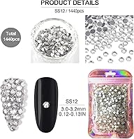 Vista 2 de Diamantes de imitación para manualidades, 1440 piezas de diamantes de imitación de cristal transparentes con parte trasera plana, kit