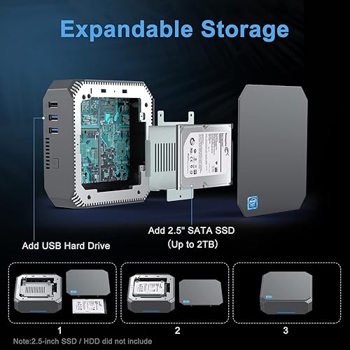 Miniatura 2 de Mini PC Windows 10 Pro 8GB DDR3 128GB SSD Intel Celeron J3455 Procesador hasta 23GHz Mini computadora pantalla dual en 4K HD Gigabit Ethernet 24G5G