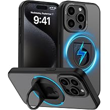 Magnetic Ring Case for iPhone 15 Pro Max, 360Rotatable Ring Stand Case, Compatible Mag-Safe Ring Holder Phone Case Shockproof Protective Kickstand Cover for iPhone 15 Pro Max 6.7 inch,Matte Black