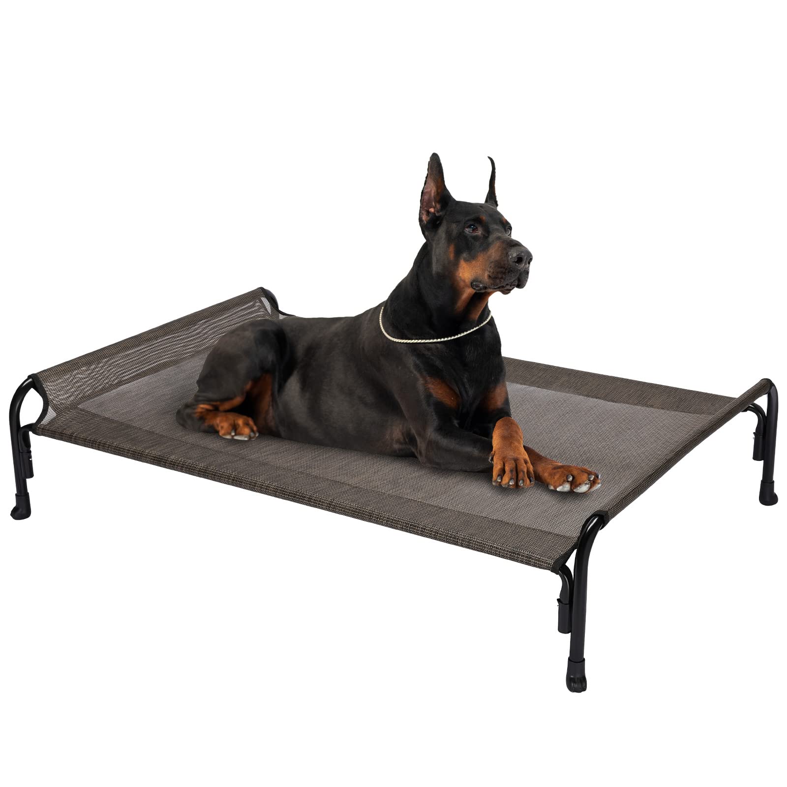 Veehoo Cooling Elevated Dog Bed, Outdoor Raised Dog Cots Bed for Large Dogs, Chew Proof Standing Pet Bed with Washable Breathable Mesh, No-Slip Feet for Indoor Outdoor, X-Large, Brown