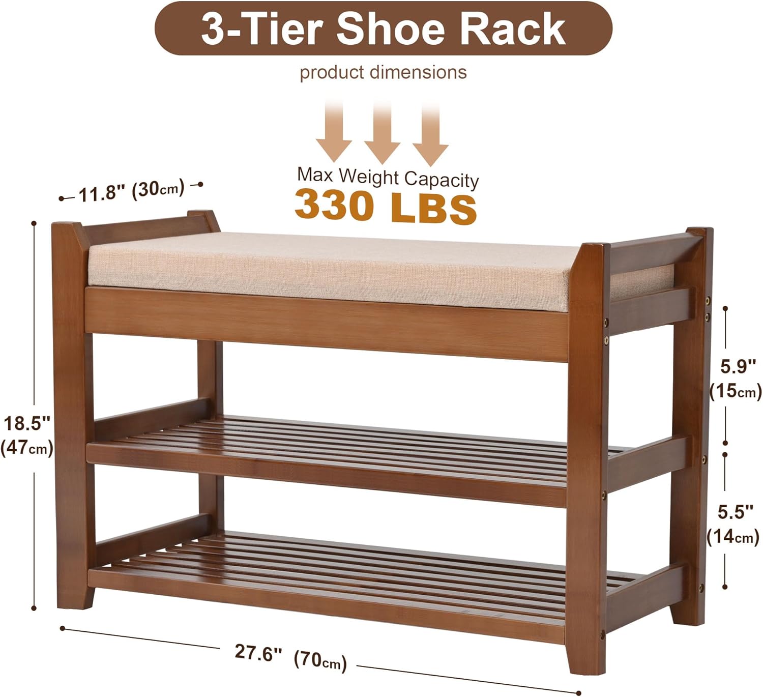 PETKABOO Shoe Rack Bench with Storage 27.6 in, Entryway Bench Shoe Storage with Cushion for Hallway, Bedroom, Living Room