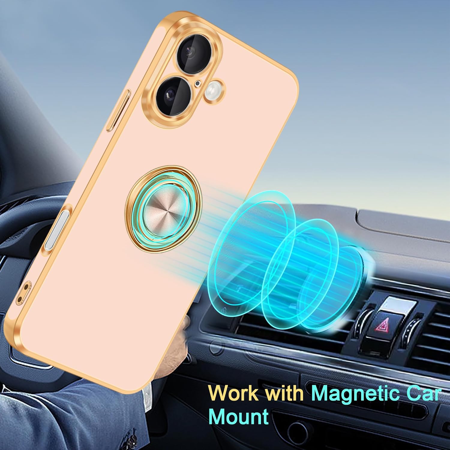 Fingic for iPhone 17 Phone Case[with 360° Ring Holder][Support Magnetic Car Mount] Cute Kickstand Slim Women Girls Nonslip Hard PC Soft TPU Rugged Bumper Protective Case for iPhone 17,6.3",Rose Gold - Image 7
