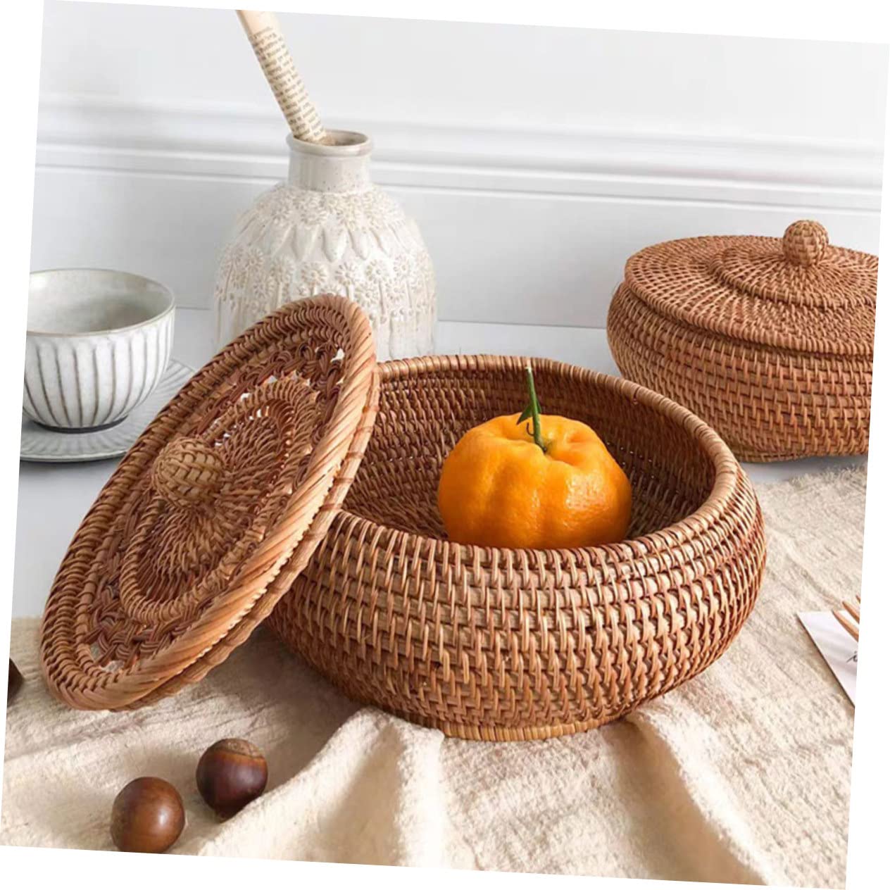 Amosfun Scatola Porta Dolci Coperchio come Regalo di Compleanno Robusta e Capiente in Rattan Intrecciato per Snack e Dolcetti lo Studio