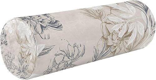 Yuiboo Almohada de almohada larga de peonías blancas y beige para cama para el cuello, soporte de almohada redonda pequeña, cilíndrica, almohada
