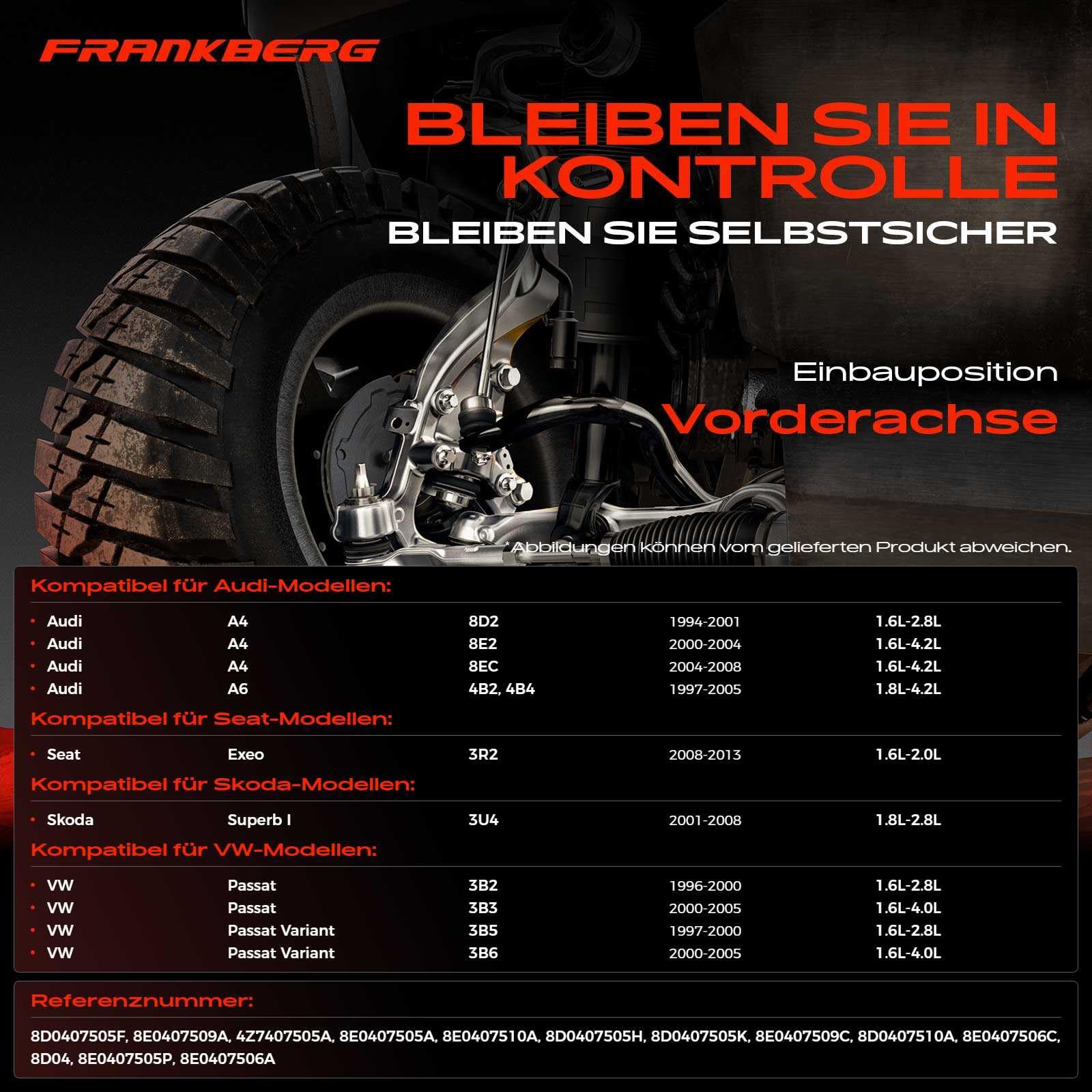 Frankberg 4x Querlenker Vorderachse Hinterachse Kompatibel mit Superb I 3U4 1.8L-2.8L 2001-2008 P.a.s.s.a.t 3B2 3B3 1.6L-4L 1996-2005 Replace# 8D0407510C