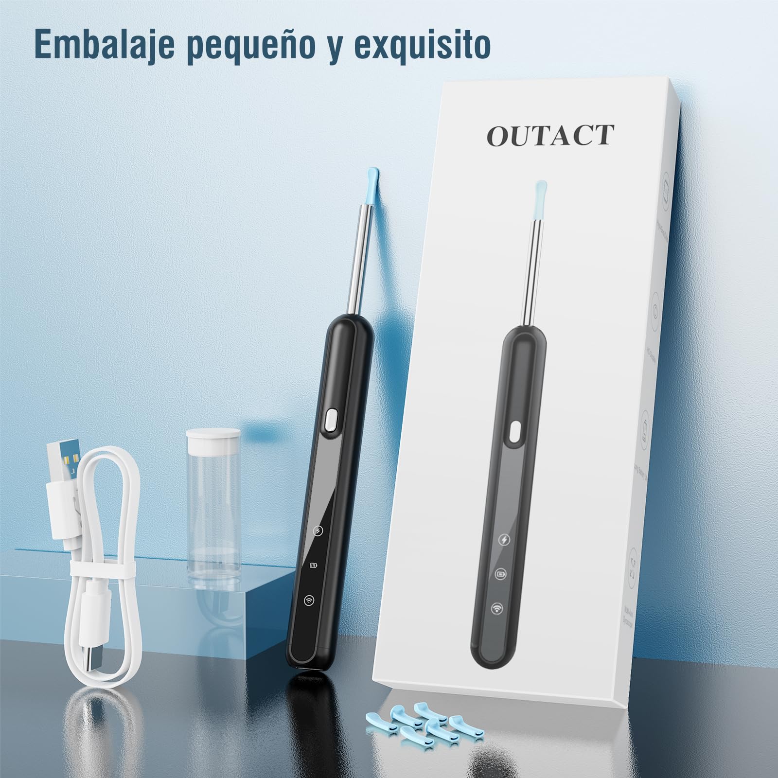 Otoscopio 1080P HD Limpiador Oidos Endoscopio con 6 cucharas para oído 3,5 mm 6 LED con cámara de oído para iPhone, iPad y Android