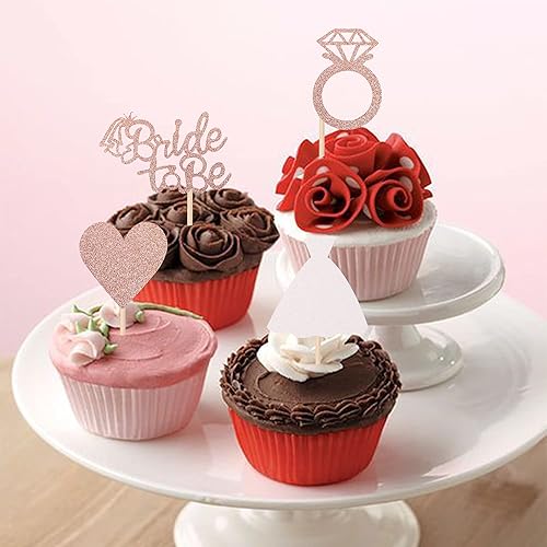 Miniatura 4 de 24 piezas de decoración para cupcakes con anillo de corazón, para despedida de soltera, bodas, compromisos, despedidas de soltera, suministros de