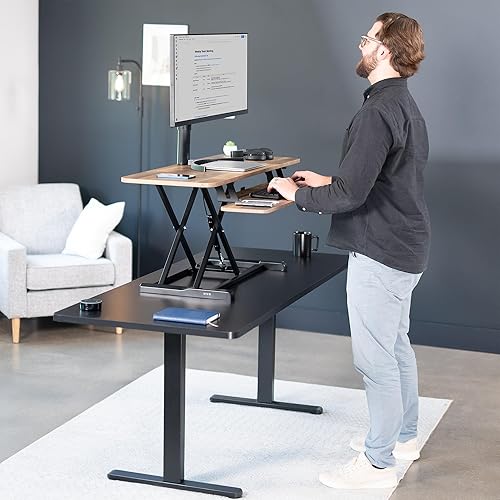 Vista 95 de VIVO DESK-V026KP - Convertidor de escritorio de 26 pulgadas, serie K, elevador de altura ajustable, para monitores y laptops, bandeja ancha