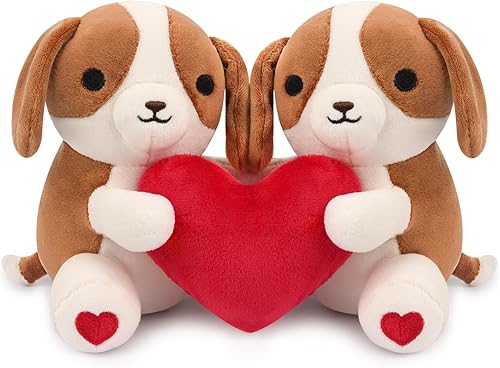 Peluche de perro para mamá, animal de peluche Beagle de 6 pulgadas con corazón de peluche, lindo cachorro abrazando regalos para niños, mujeres,