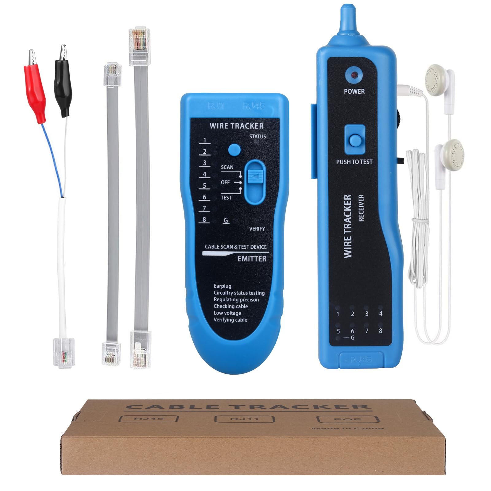 MOOCCI Cable Tracer Ethernet Network Cable Tester RJ45 RJ11 - Wire Toner Tracker CAT5 CAT6 Continuity Tester - Tone Generator and Probe Kit Telephone Line Finder Locator Detector Tool - Blue
