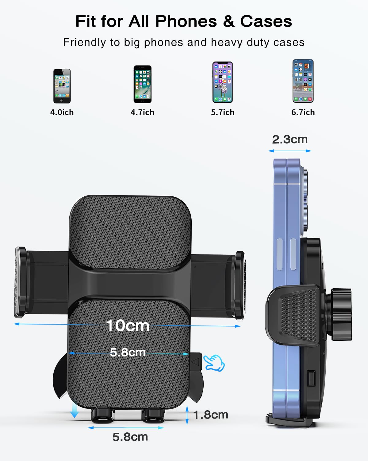 Hoppac Uchwyt samochodowy na telefon komórkowy z wentylacją, hak do uaktualnienia, obrót o 360°, odblokowanie za pomocą jednego przycisku, regulowane nóżki, uchwyt samochodowy na telefon komórkowy do