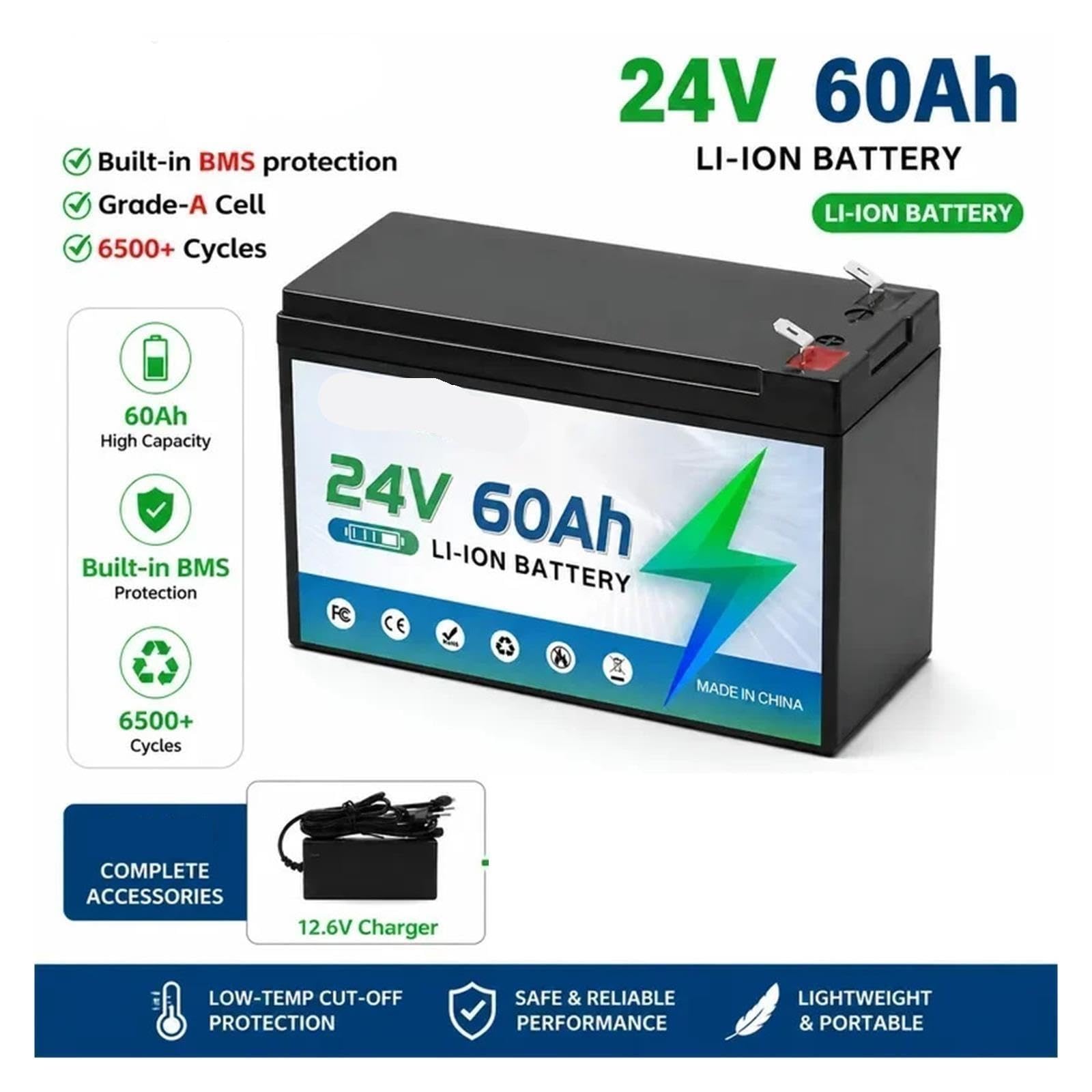 Batterie au Lithium LiFePO4 24 V 40 Ah-60 Ah, BMS intégré