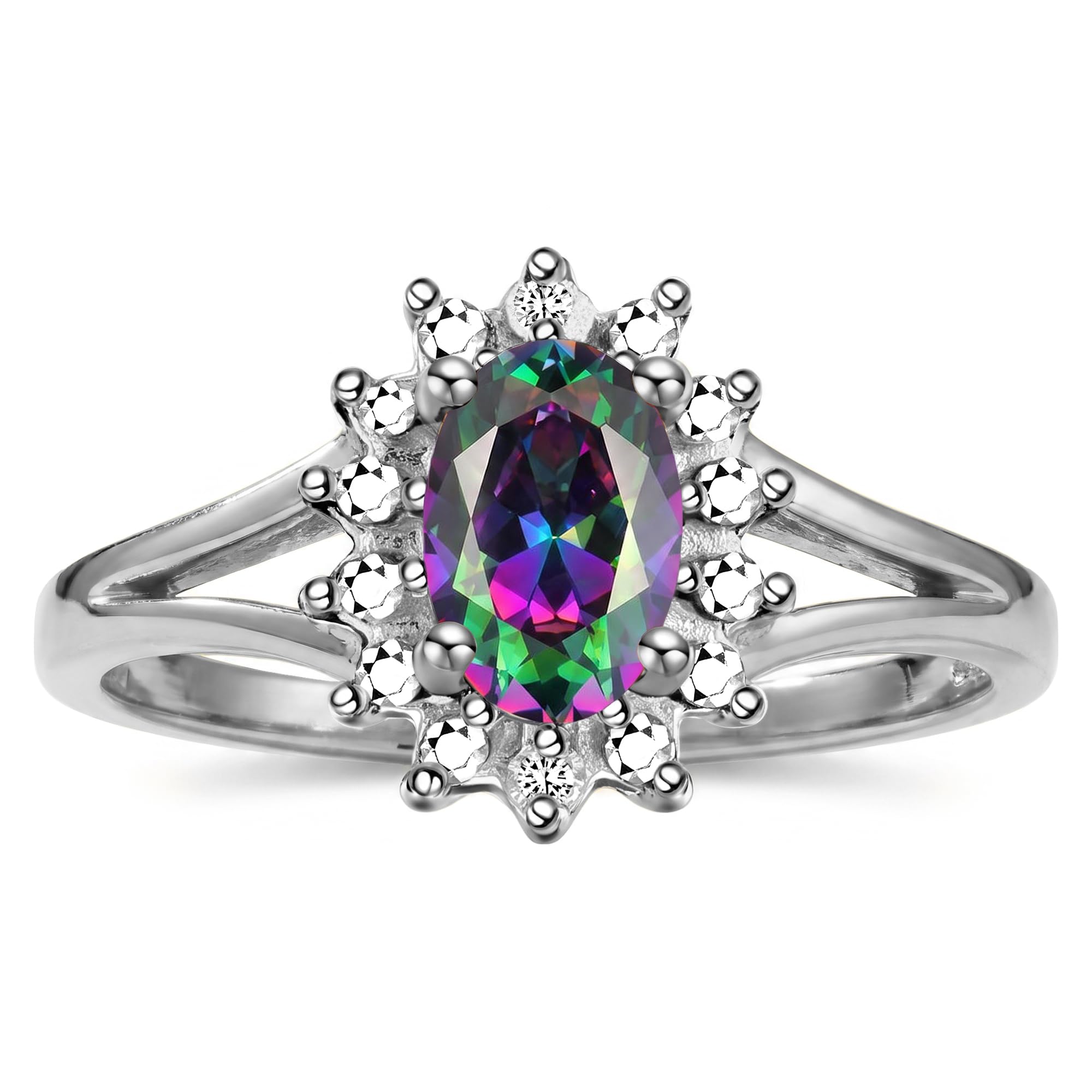 Rylos Halo Ring: Diamond Birthstone with 6X4MM Oval Gemstone - Women's Jewelry in Sterling Silver - Stunning Diamond Ring Sizes 5-10