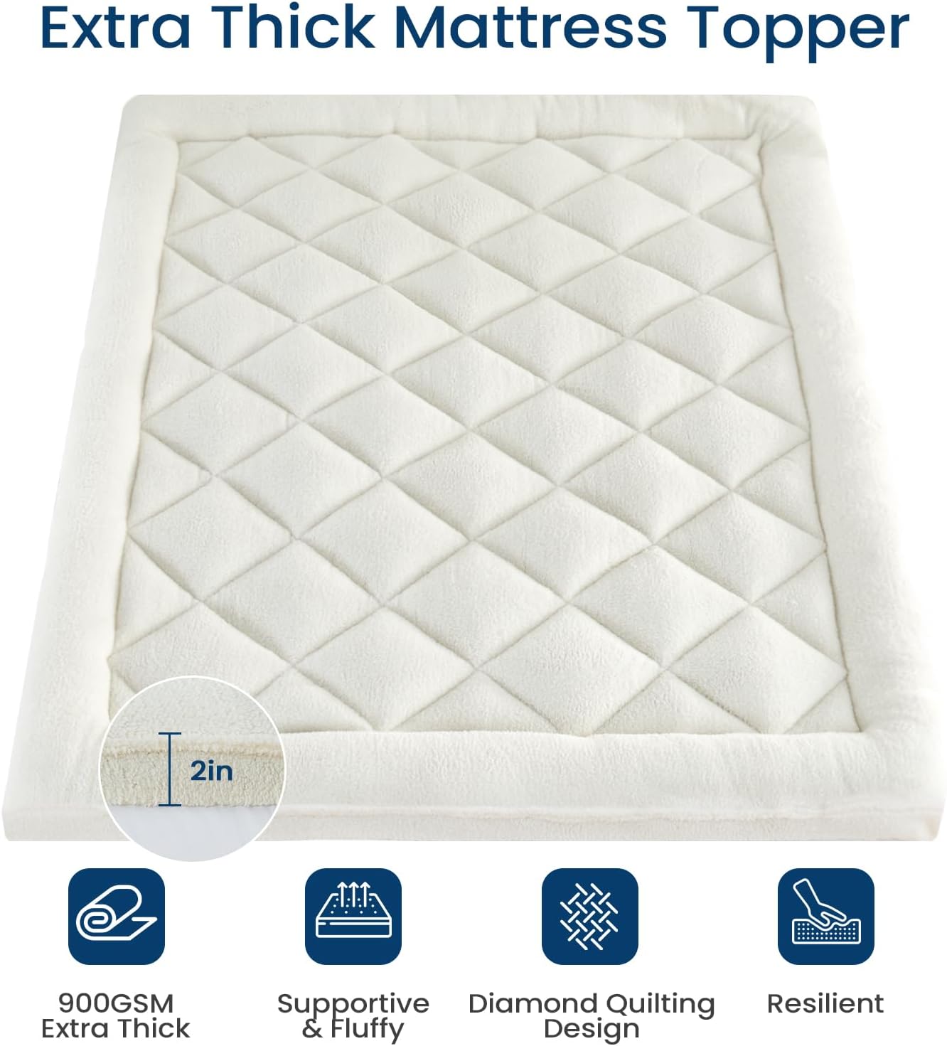 Mattress Topper Queen for Back Pain Thick Mattress Pad Cover Protector Sherpa Plush Pillow Top Down Alternative Fill Mattress Cover with 8-22 Inch Deep Pocket