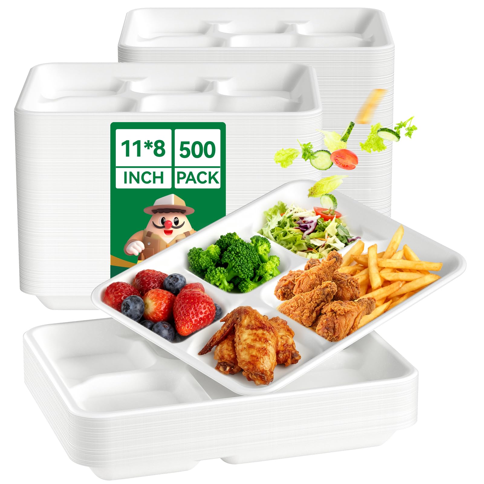 Amazon.com: JOLLY CHEF Compostable 𝟱 Compartment Paper Plates