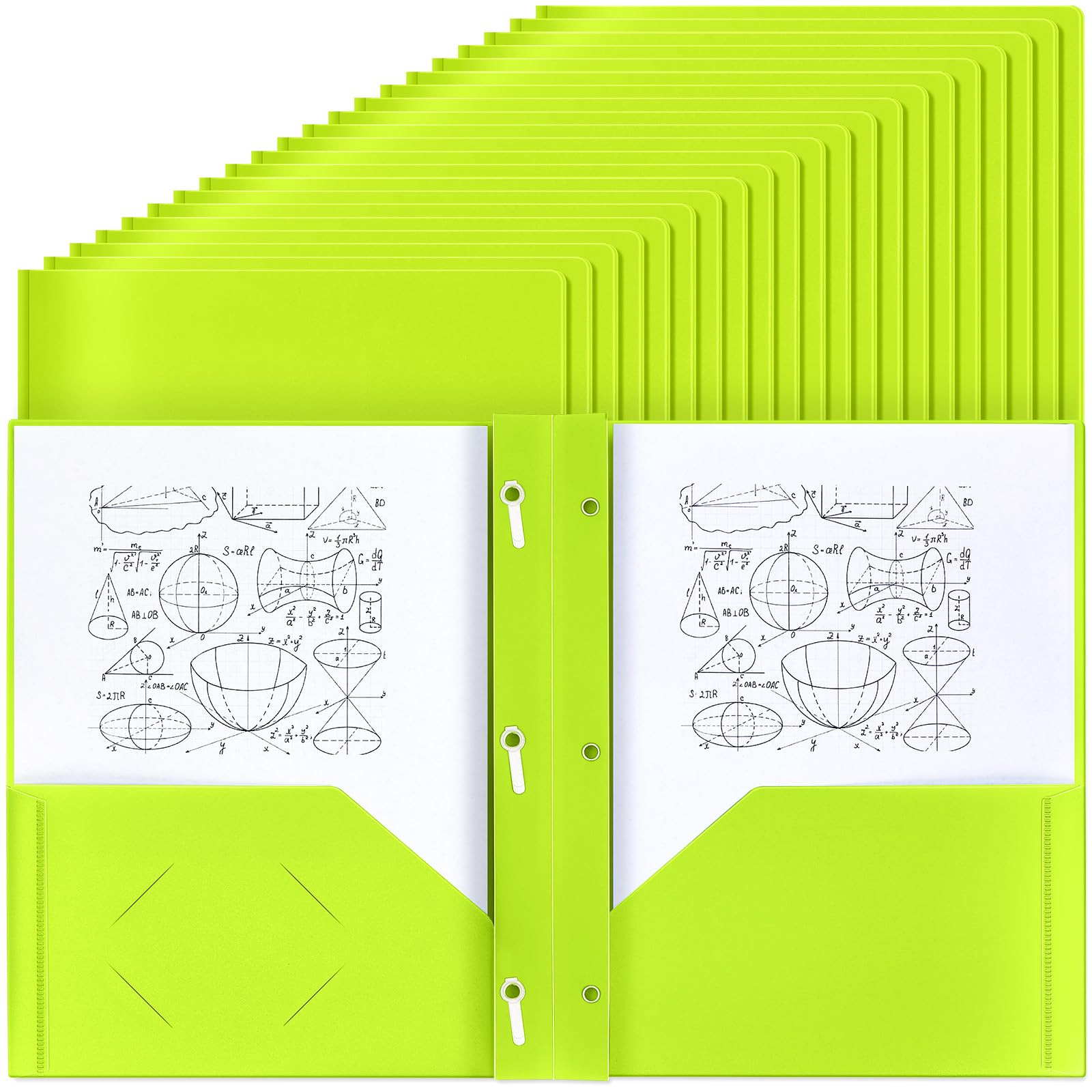 Yeaqee 80 Pcs Plastic Folders with Pockets and Prongs Plastic Folder 2 Pockets 3 Prongs with Business Card Slot Back to School Folders for Students, Teachers, Office Workers (Fluorescent Green)