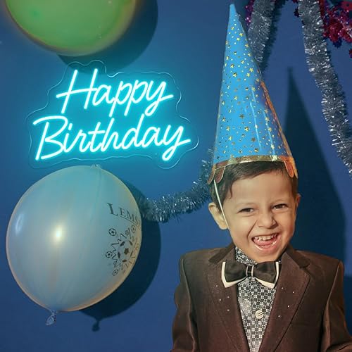 Miniatura 8 de Letrero LED de neón de feliz cumpleaños azul hielo, regulable, letrero luminoso de neón para decoración de telón de fondo con control remoto de