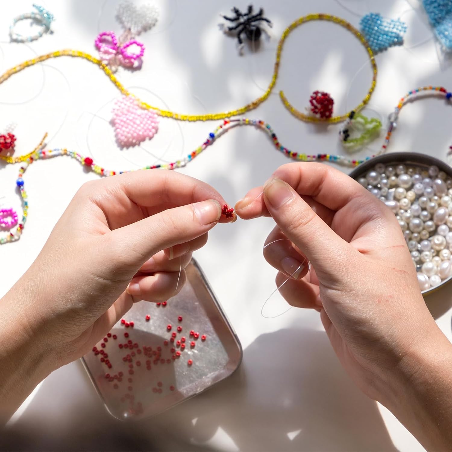 uxcell 1600Pcs Glass Seed Beads, 3mm 8/0 Loose Mini Beads with Hole, Bulk Craft Spacer for Earring Bracelet Necklace Jewelry Making, Orange AB - Image 4