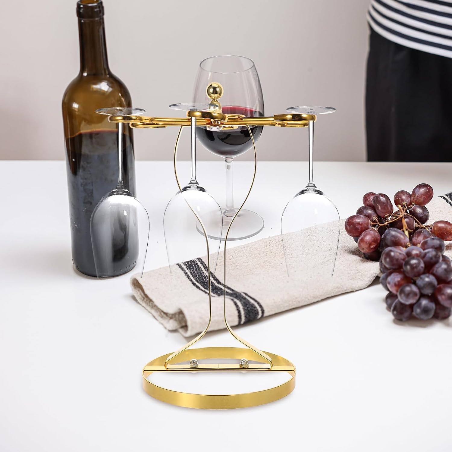 Wine Glass Holder Stemware Rack Upside down Hanging Rack Gold Metal Kitchen Storage Organizer for Home Bar Countertop