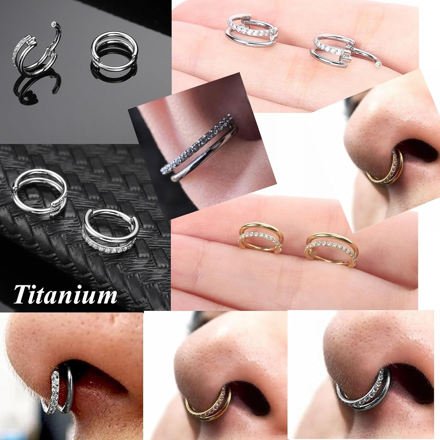 Yrogcu 16G Single/Double/Triple Hoop Titanium Seamless-Hinged-Piercing Segment-Clicker Nose-Ring-Hoop : Inner Diameter 8mm 10mm Cartilage Earring for Women and Men - Image 4