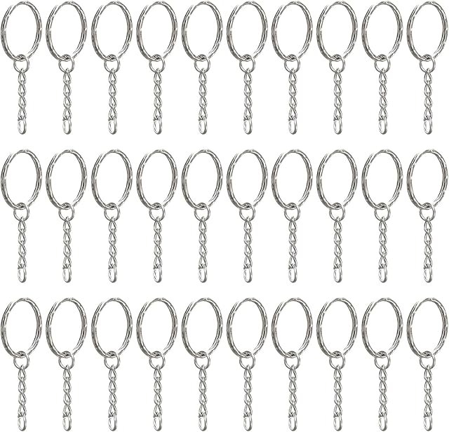 TRIXES Pack of 30 2.5cm Split Ring Replaceable Round Keychains- Silver Colour for Keys Crafts DIY