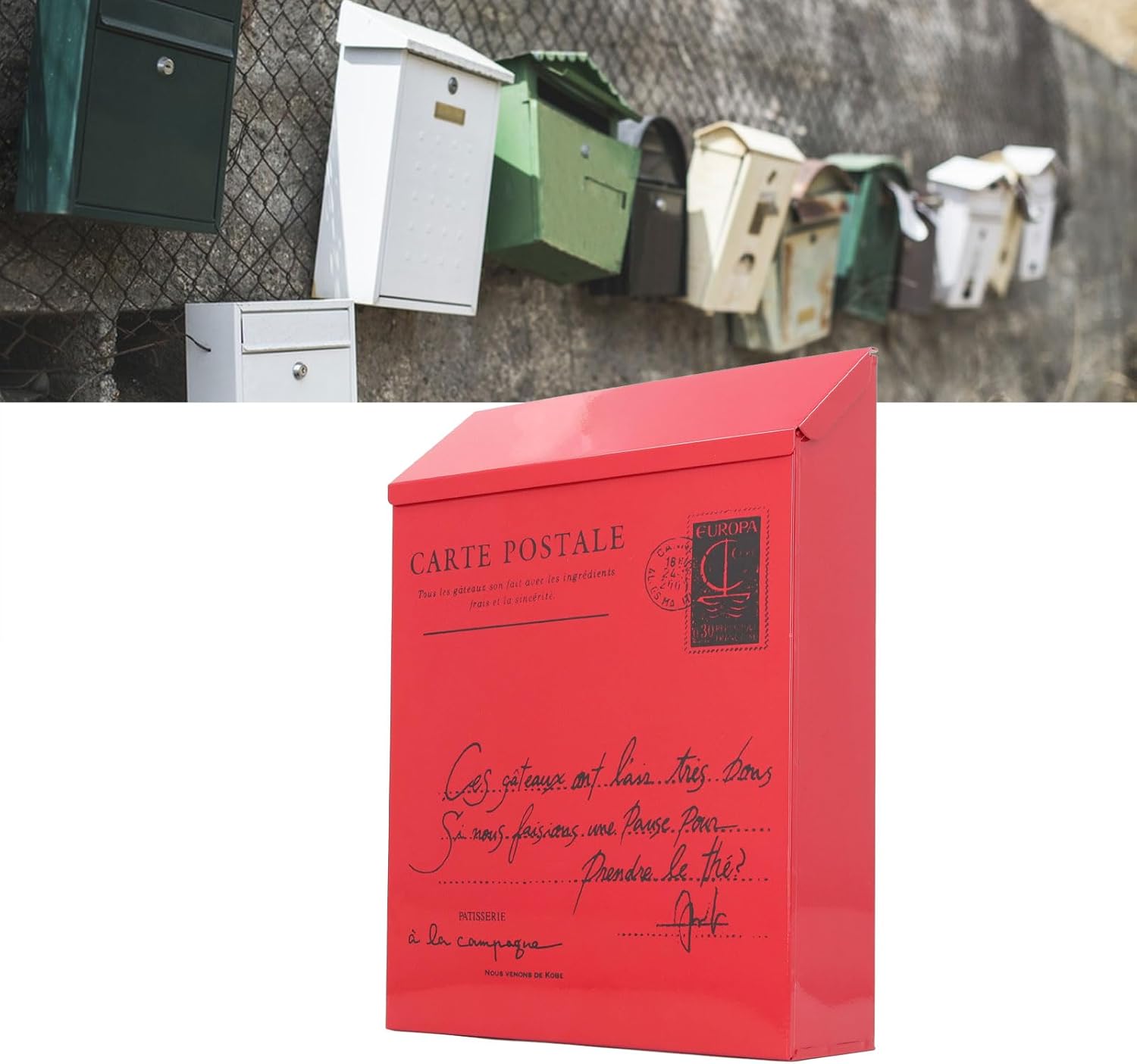 Rustic Iron Mailbox, Wall Mounted Suggestion Box with 2 Keys 3 Hooks, Box with Locked Design, for Home Office (Small Letters in Red)
