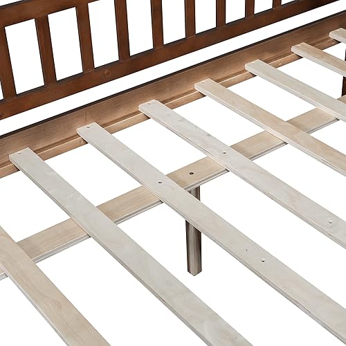 Miniatura 47 de Polibi Sofá cama de tamaño matrimonial, marcos de cama de día completo de madera con dos cajones y barandillas de seguridad para dormitorio, sala de