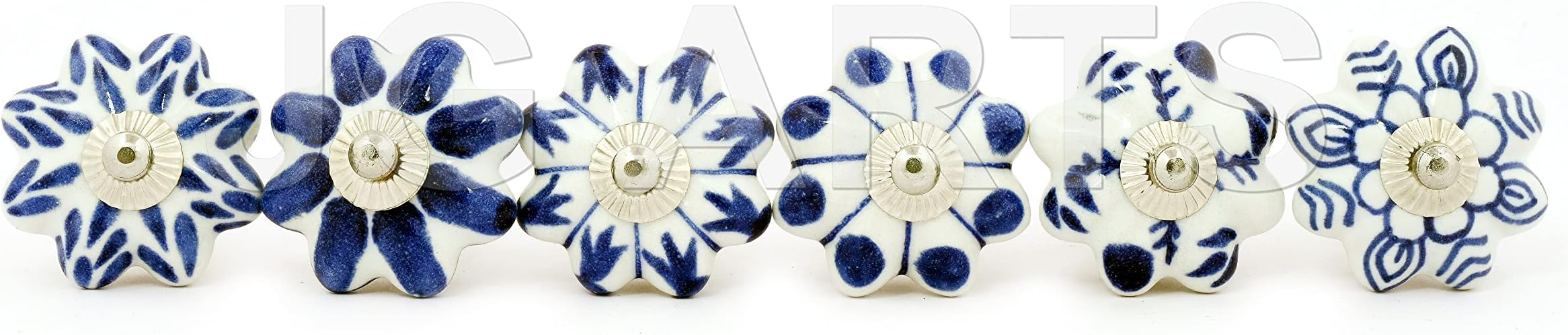 6 Count Decorative Ceramic Drawer Pull Knobs Blue and White