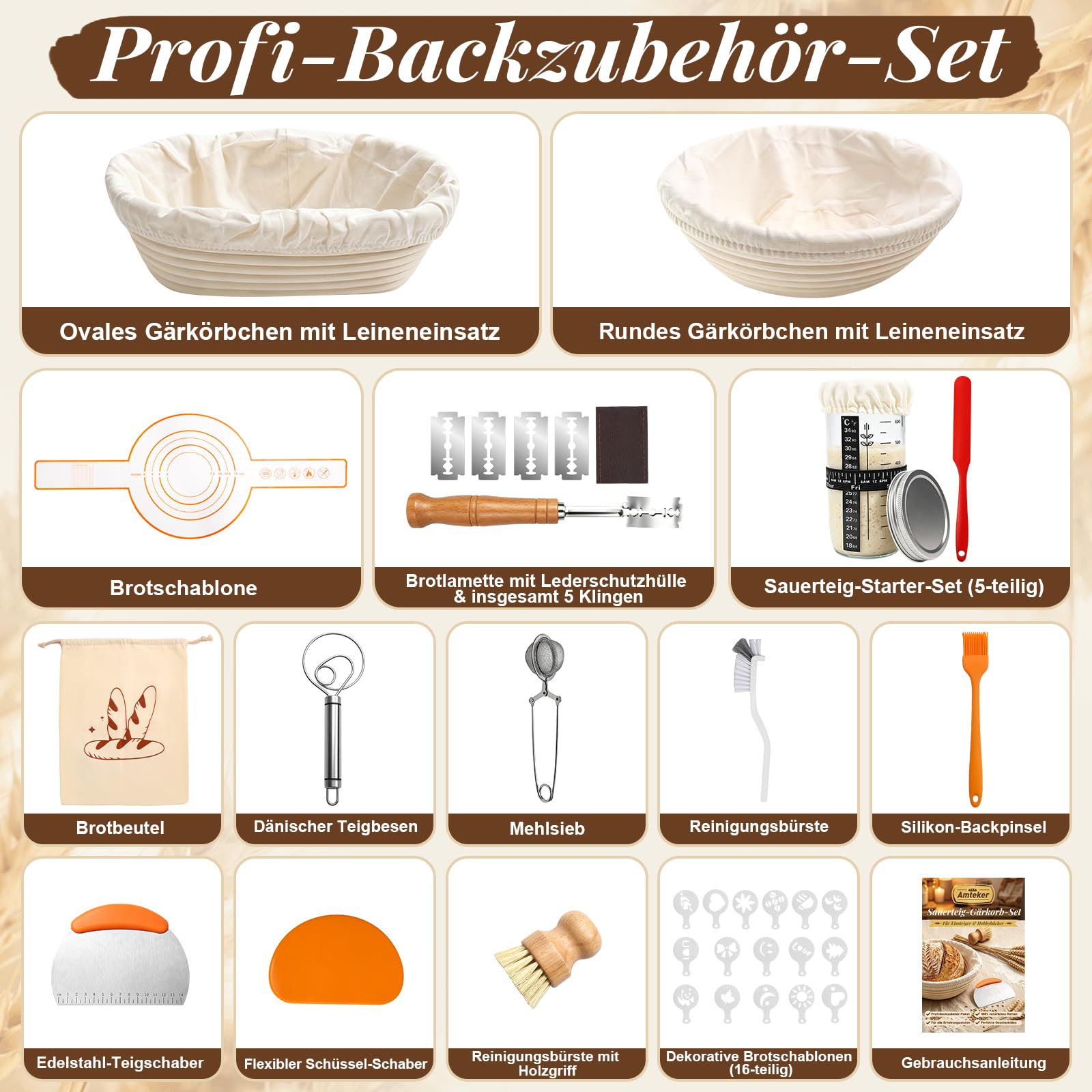 Amteker Sauerteig Starter Set, Gärkörbchen Oval Rund, Geschenke für Frauen