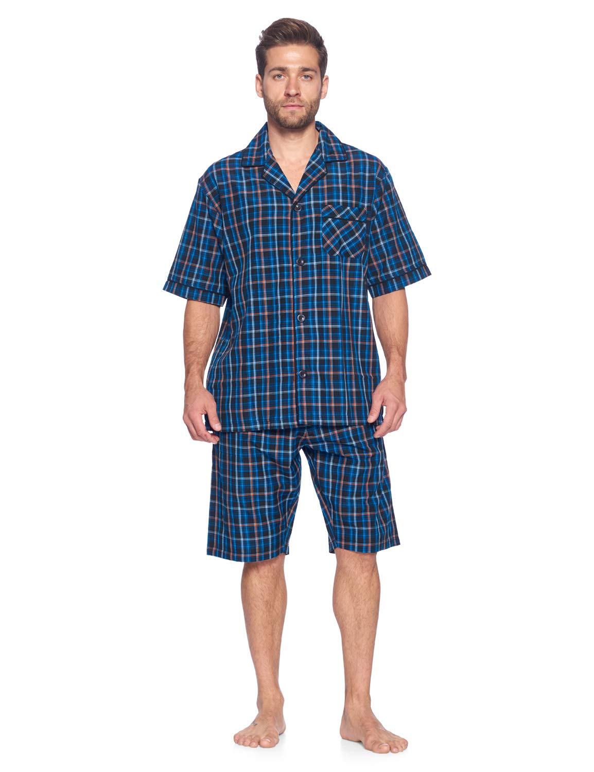 Men’s Woven Pajama Shorts Set Short Sleeve Button Down Boxer PJs
