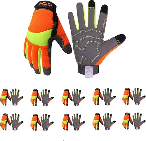 Utility Work Gloves for Men and Women, Hi Viz Safety Work Gloves, Touch Screen Mechanic Working Gloves