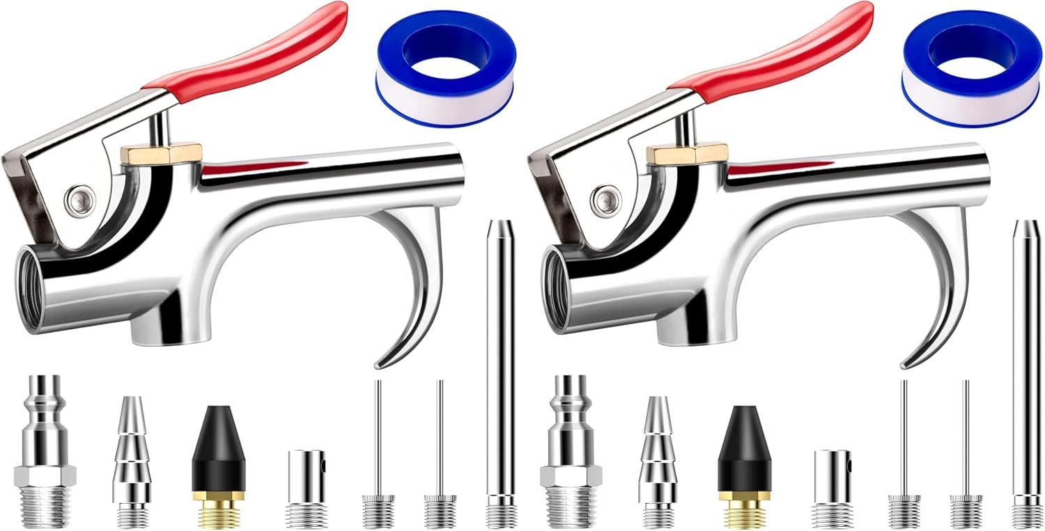 13 Pcs 2-Way Connection Air Nozzle Blow Gun Set, Air Nozzle Kit with 1/4 in Standard Quick Fitting and 8 Air Nozzles, Air Compressor Accessories for Air Inflation and Dedusting