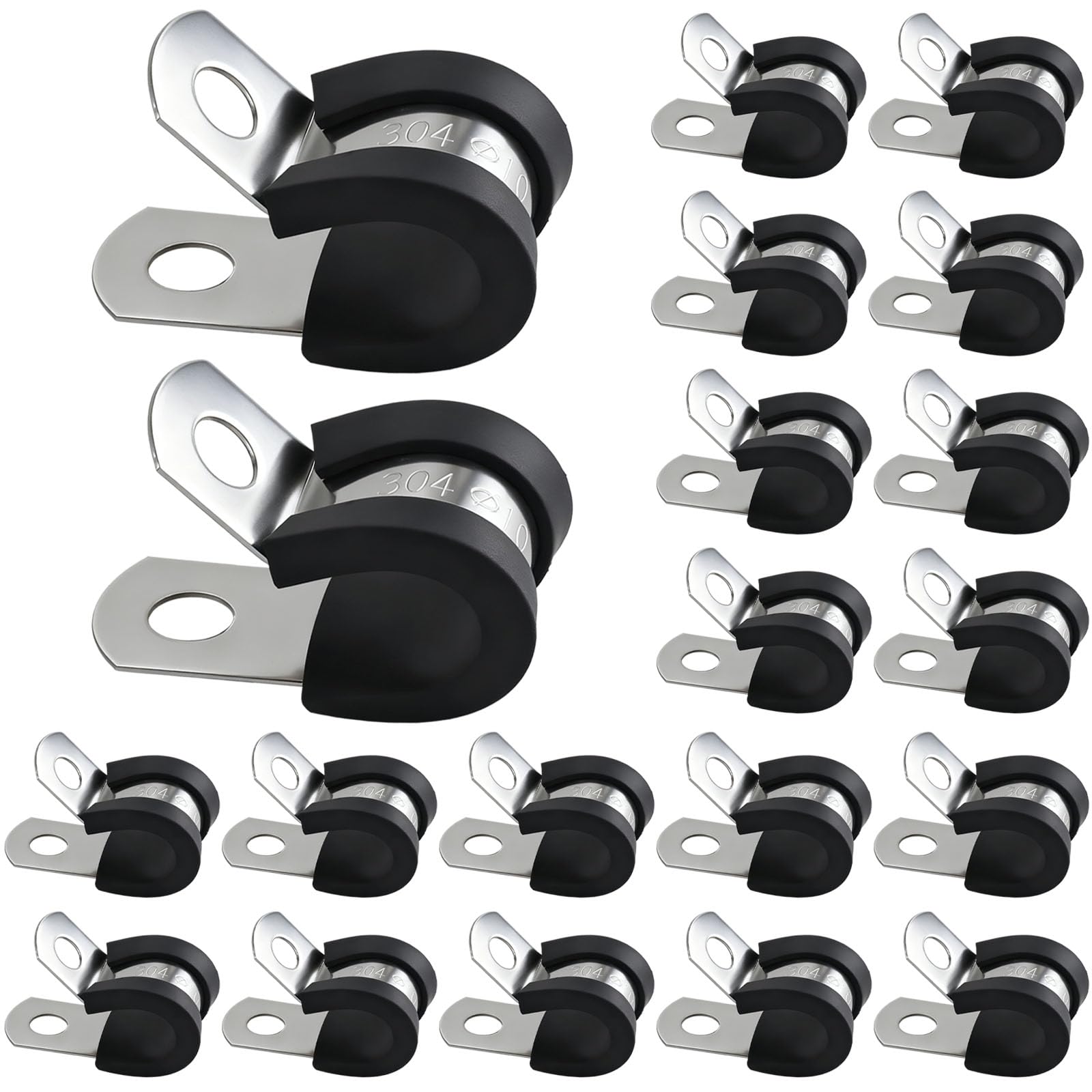 20Pcs Cable Clamp 10mm, 304 Stainless Steel Rubber Lined P Clips (10mm)